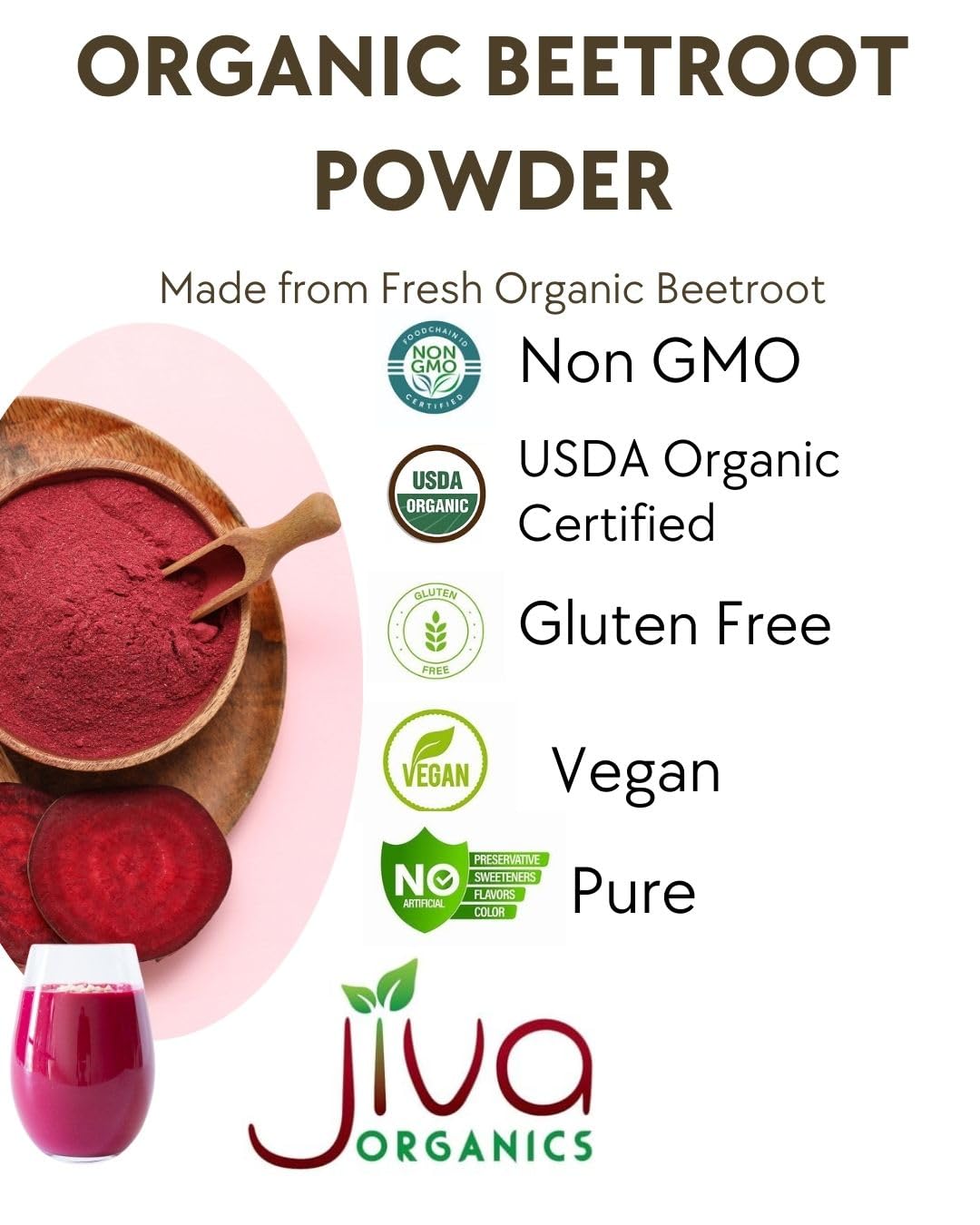 Jiva Organics Beet Root Powder 1.25 LB Bulk Bag - for Baking & Smoothies - Pure & Natural, Non-GMO, Vegan