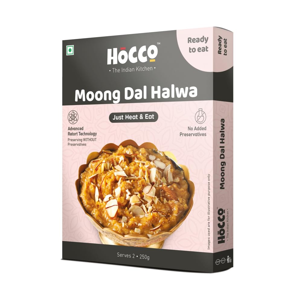 Hocco Moong Dal Halwa - Ready To Eat-Instant Halwa-Serves 2,250G, Ready To Cook In 5 Mins,Dessert Mix For Diwali