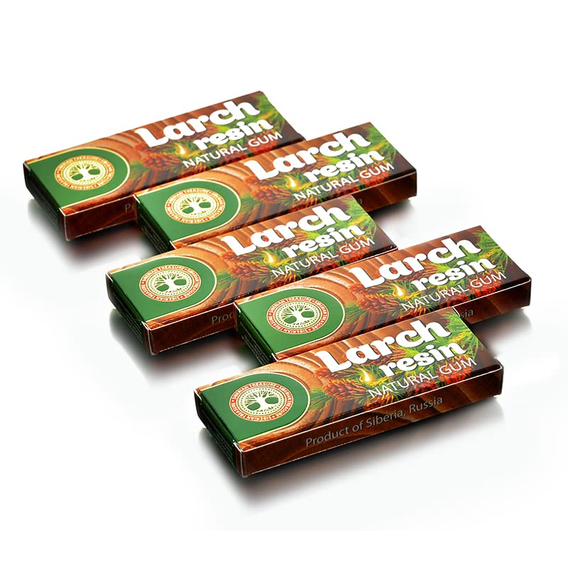 Siberian Treasure Siberian Larch Resin Natural Gum, Non-GMO, Sugar-Free, 5 Packs (25 Pieces) – 5 Count Size
