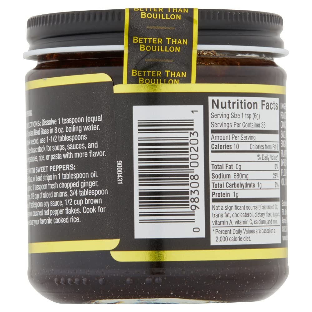Better Than Bouillon Premium Roasted Beef Base, 8 OZ Jar, 38 Servings, Blendable Flavor, Pack of 1