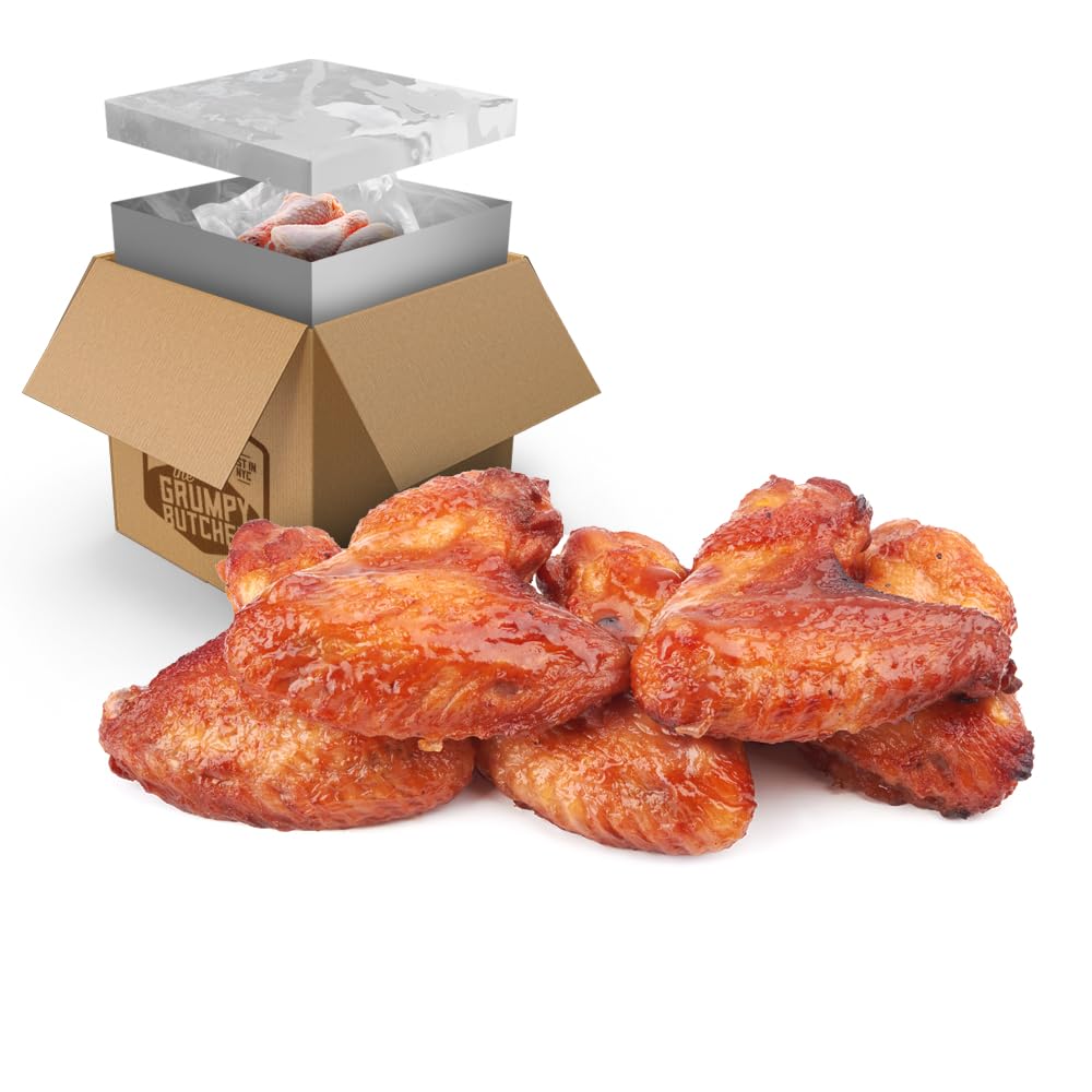 Grumpy Butcher Fully Cooked Jumbo Chicken Wings, 5 lb - Seasoned Air Fryer Ready Chicken Wings Family Pack - Golden Crispy Froze