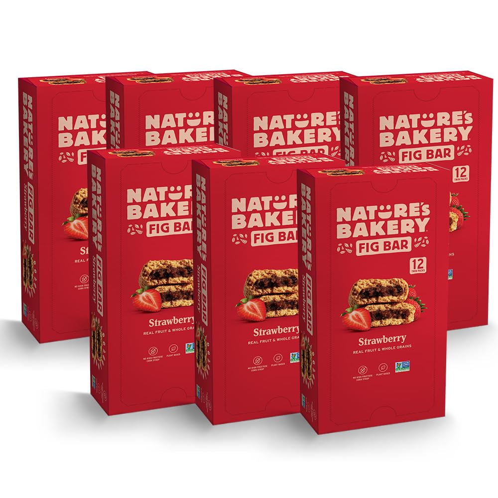 Natures Bakery Whole Wheat Fig Bars, Strawberry, Real Fruit, Vegan, Non-Gmo, Snack Bar, 7 Boxes With 12 Twin Packs (84 Twin Pack