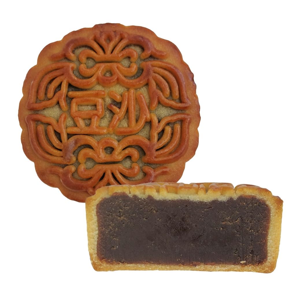 HELENOU666 Mooncake Chinese Cantonese Traditional Moon Cake 4pcs (red bean flavor)