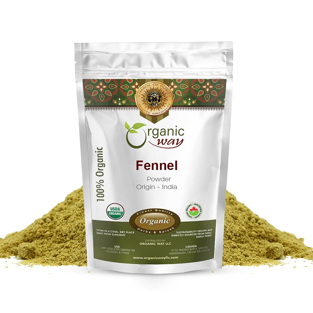 Organic Way Fennel Seed Powder (Foeniculum Vulgare) - Improve Digestion | Organic & Kosher Certified | Raw  Vegan  Non Gmo & Gluten Free | Usda Certified | Oriflavor Blend - India (1Lbs / 16Oz)
