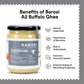 Barosi A2 Buffalo Ghee 1 Litre (Pack Of 2 * 500Ml) | Churned With Bilona Method | Pure & Aromatic Desi Ghee | Farm Made In Small Batches | Glass Jar Packing