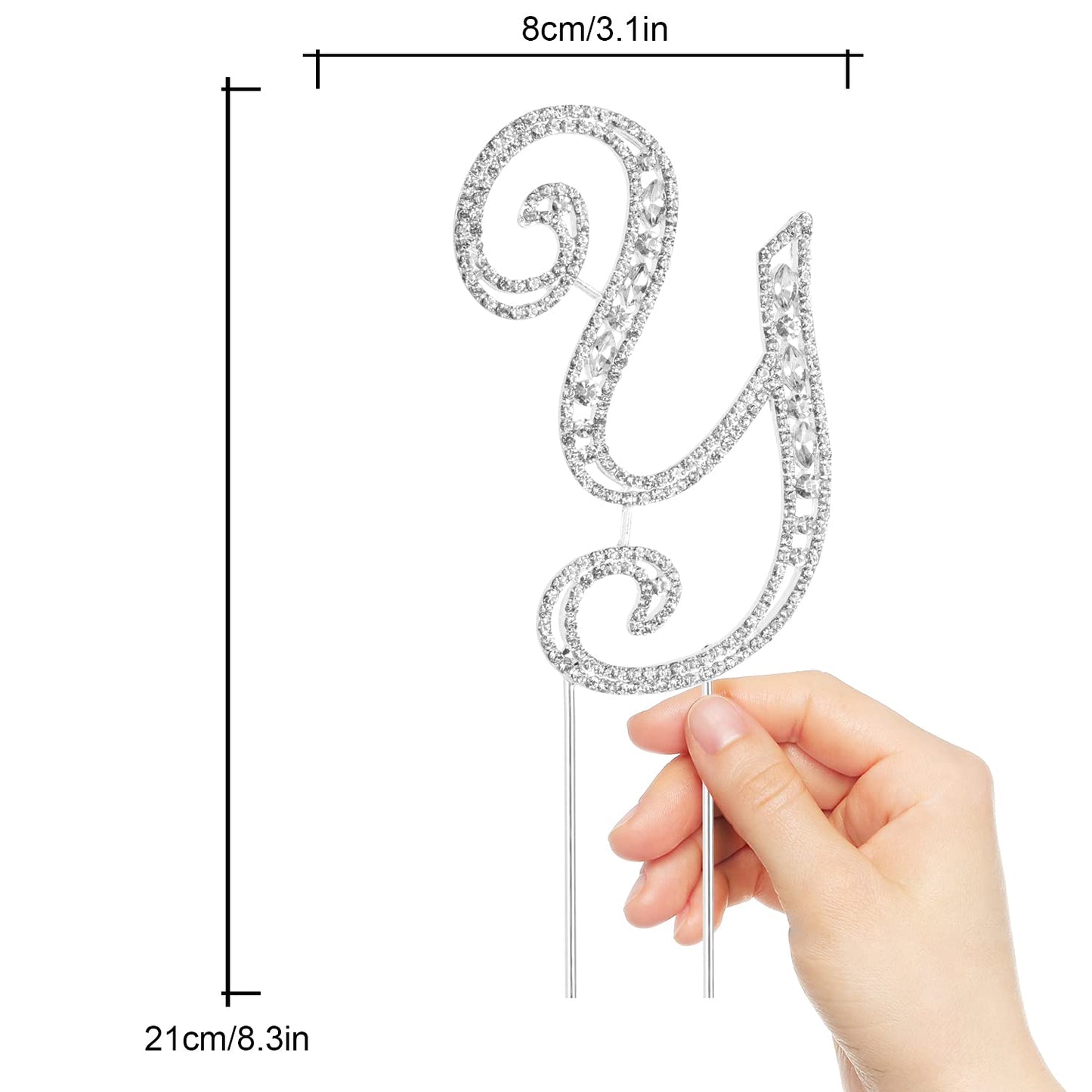 LINGPAR Letter Y Cake Topper, Rhinestone Crystal, Silver, Model 01 for Wedding, Anniversary, Birthday Party Decoration