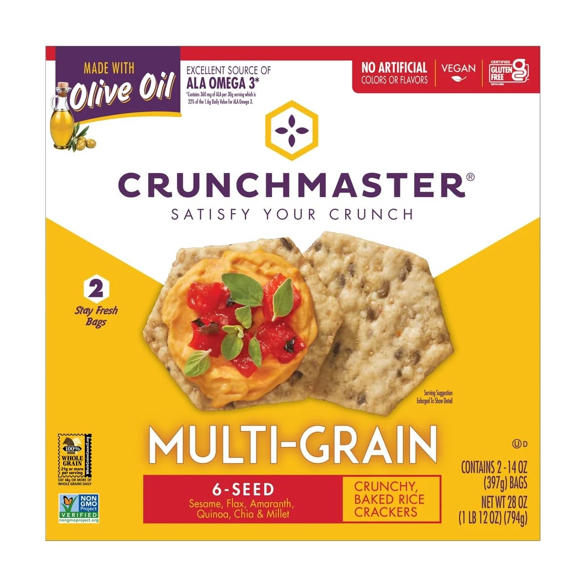 Crunchmaster 6-Seed Multi-Grain Crackers, 28 Ounce