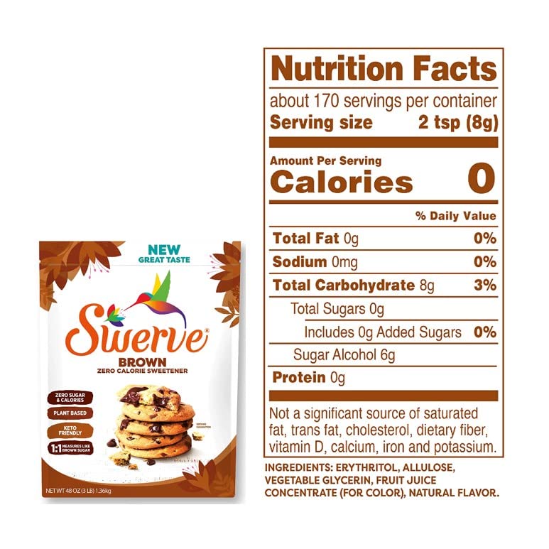 Swerve Brown Sugar Substitute Sweetener, Zero Calorie, Keto Friendly, 48 Ounce