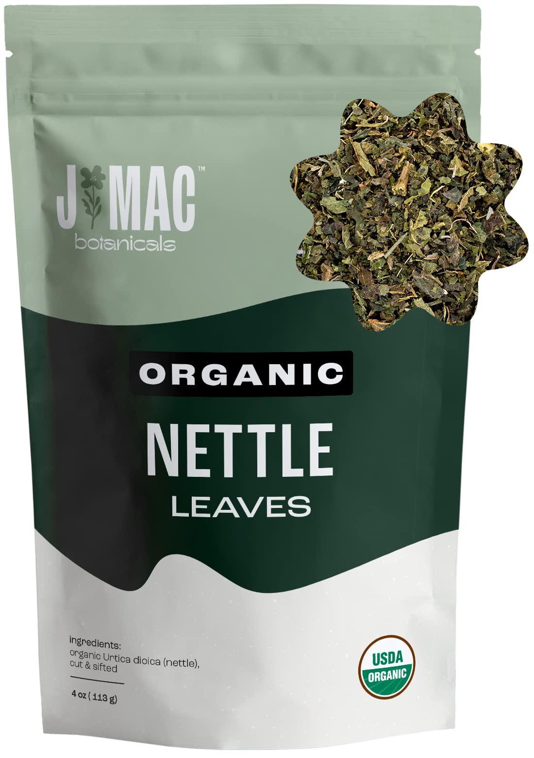 J MAC BOTANICALS Organic Nettle Leaf Tea - 4 oz, Certified USDA Organic, Dried Stinging Nettle, Urtica dioica