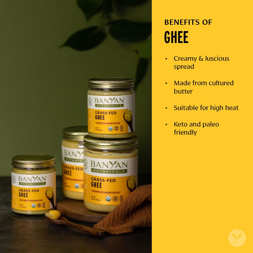 Banyan Botanicals Grass-Fed Ghee - Organic Clarified Butter, Non-GMO, Gluten Free, 13.4 fl oz