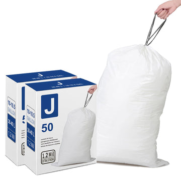 Simplelisa Code J 2 Packs(100 Count) 10-10.5 Gallon Heavy Duty Drawstring Plastic Trash Bags Compatible With Code J  1.2 Mil  Wh