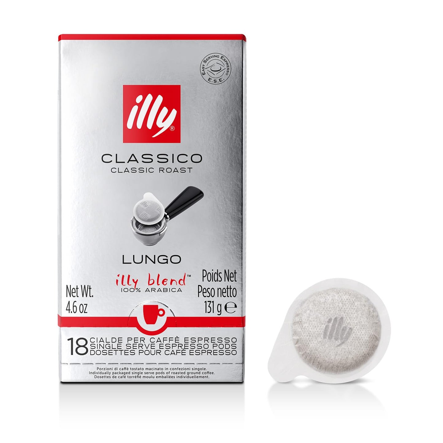 illy E.S.E. Coffee Capsules - Classico Lungo Medium Roast, Notes of Caramel & Orange Blossom, 18 Count