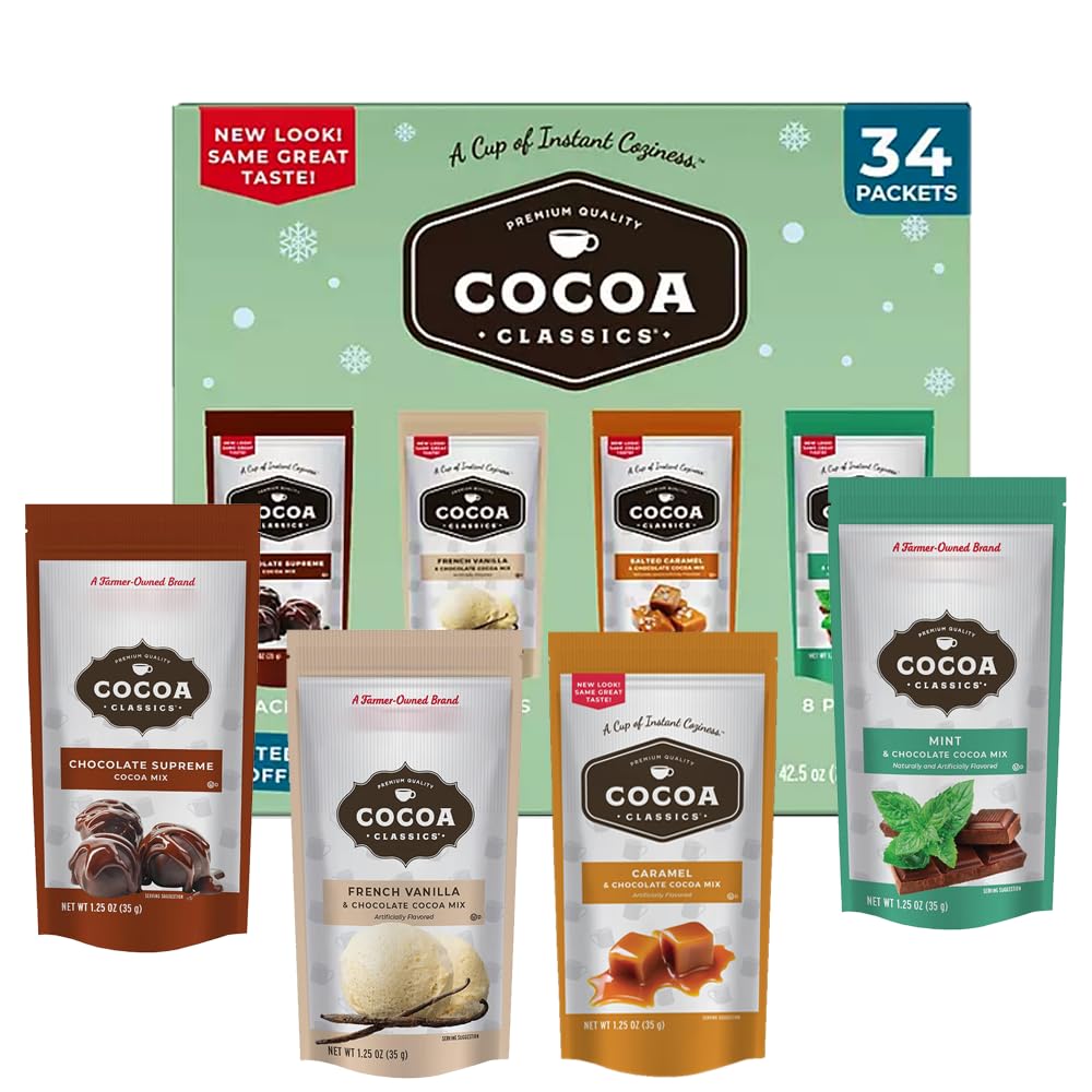 Generic Cocoa Classics Hot Chocolate Variety Pack, 34 Packets, 4 Flavors - Chocolate Supreme, French Vanilla, Salted Caramel, Mint