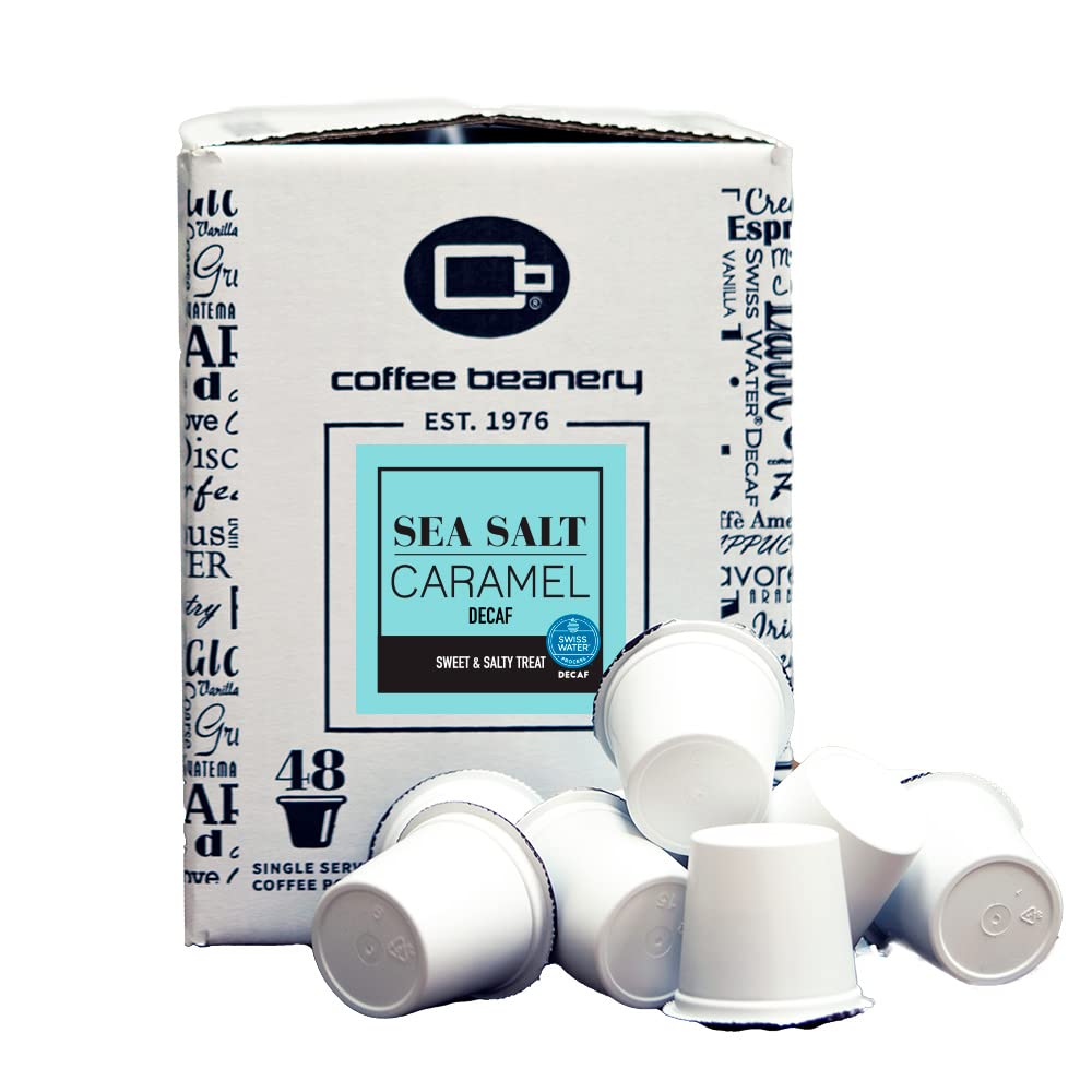 Coffee Beanery Sea Salt Caramel Decaf Coffee Pods, Medium Roast, 96 Count, Bulk Pack