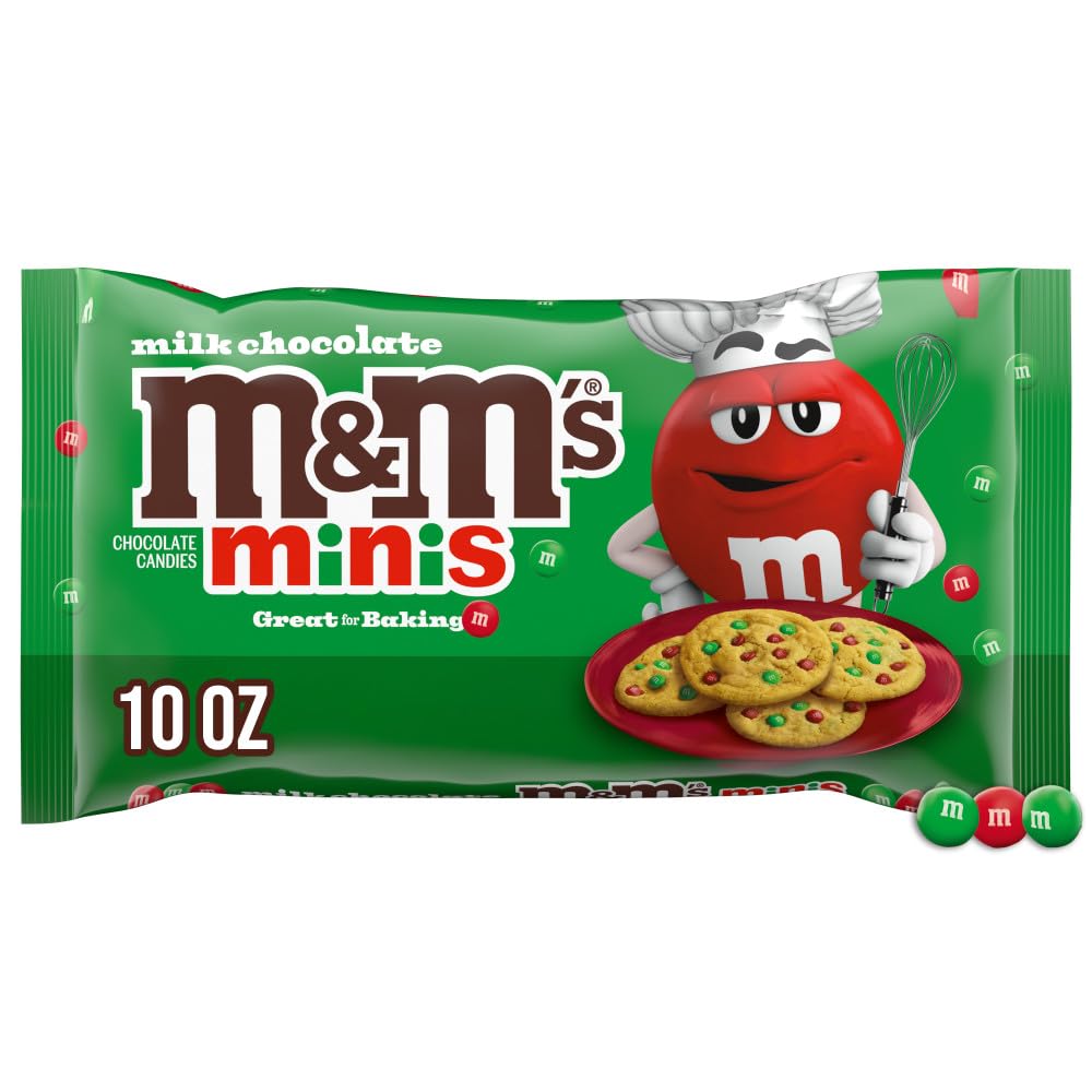 M&MS Minis Milk Chocolate Candy Red & Green Christmas Candy Baking Bits, 10 Oz Bag