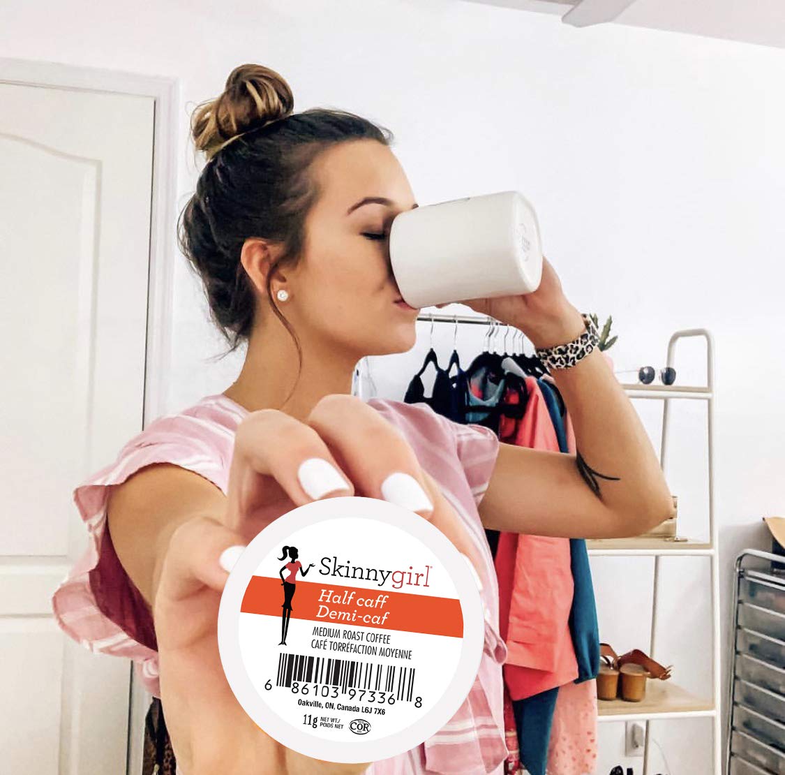 Skinnygirl Half Caff Coffee Pods, Medium Roast, 24 Count, Compatible with Keurig K Cups
