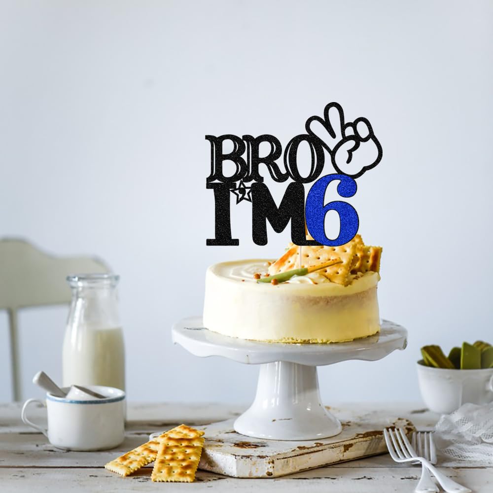 Bro I'M 6 Cake Topper- 6Th Birthday Cake Picks, Officially Teenager Cake Topper, Boy 6Th Birthday Cake Decorations - 6 Years Old