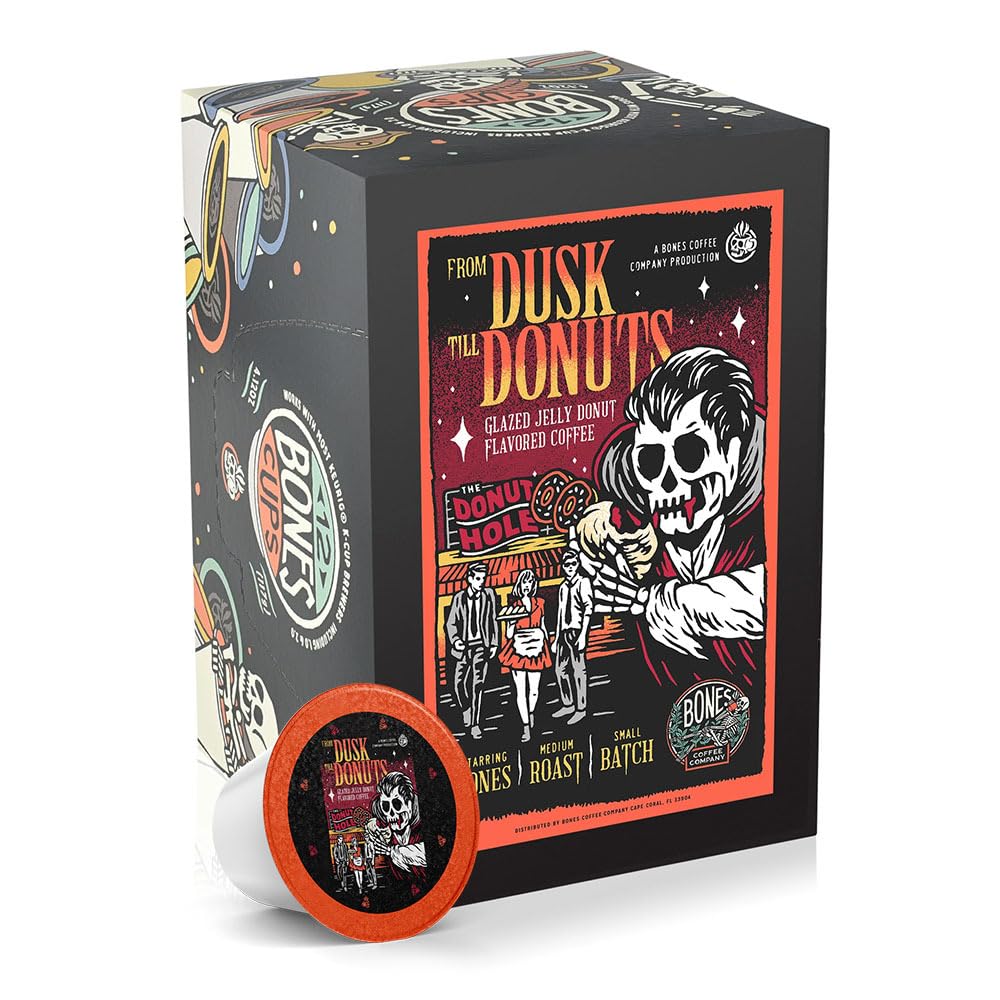 Bones Coffee Company Flavored Coffee Bones Cups From Dusk Till Donuts Flavored Pods | 12Ct Single-Serve Coffee Pods Compatible W