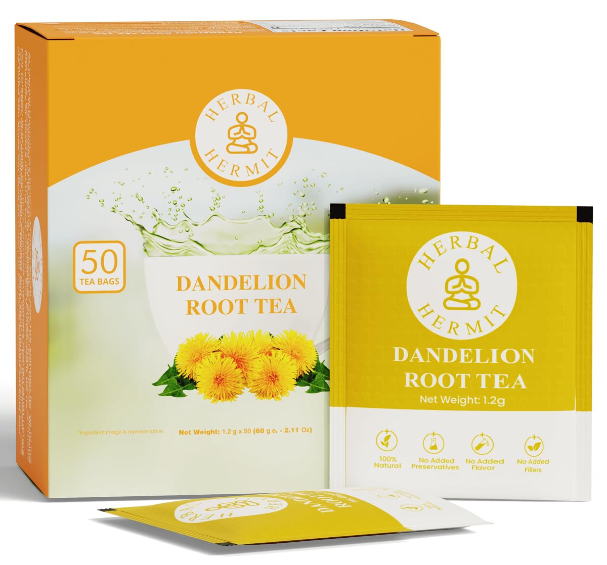 Dandelion Root Tea Bags 50 Count  Mild & Earthy Flavor Organic Herbal Detox Tea For Liver & Kidney Health  Immune Support - 100% Natural Ingredients  No Artificial Additives Or Chemicals