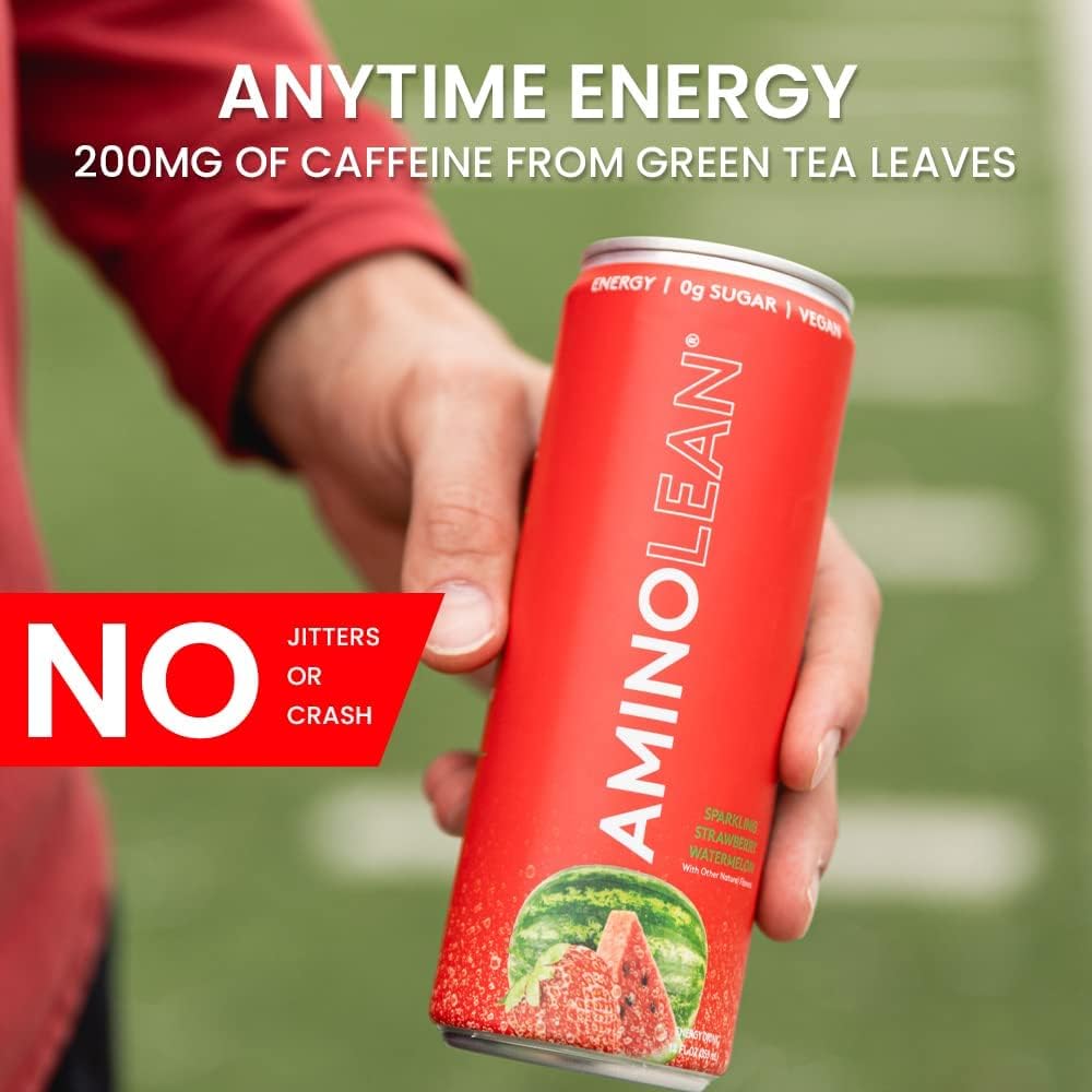 AminoLean Energy Drink - Sugar Free Amino Energy with Natural Caffeine & Vegan Amino Acids for No Jitters  Tingles  or Crash  Summer Variety  12 Pack