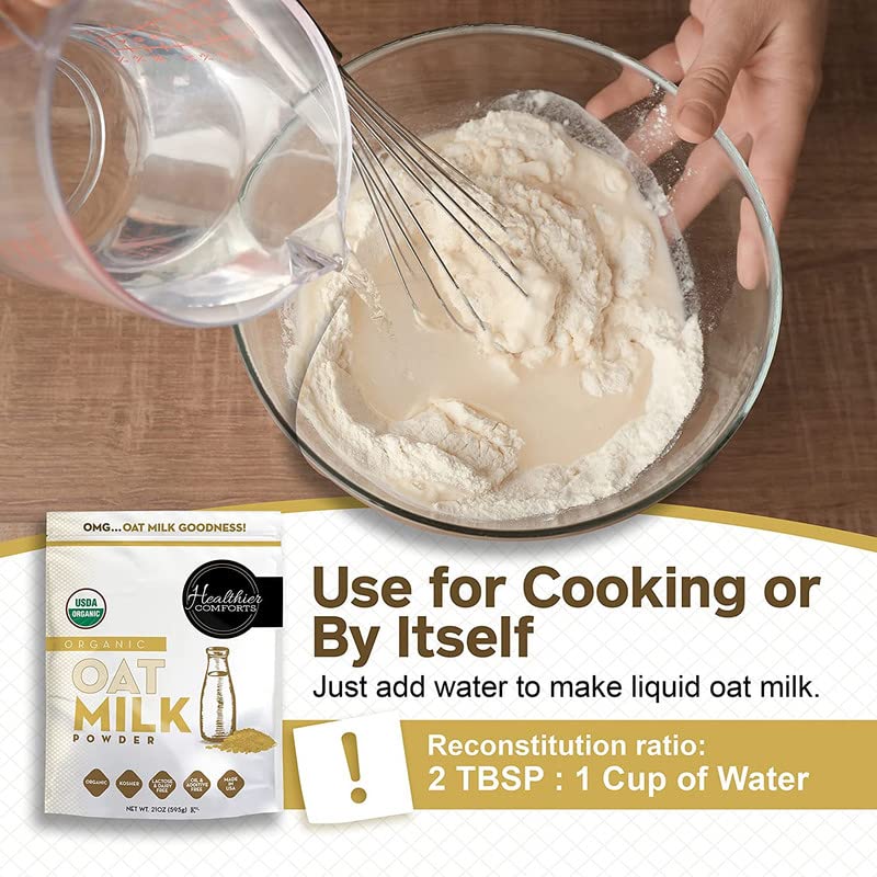 Healthier Comforts Oat Milk Powder - Gluten-Free, Vegan, USDA Organic, 21oz