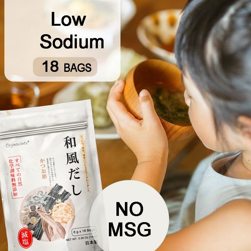 Orgnisulmte Dashi Stock (Dashi Packet  Dashi Broth)  Umami dashi Soup Stock  All Natural Ingredients  No MSG  Additives Free  100% Made in Japan 8g x 18 Packs 5.08 Oz