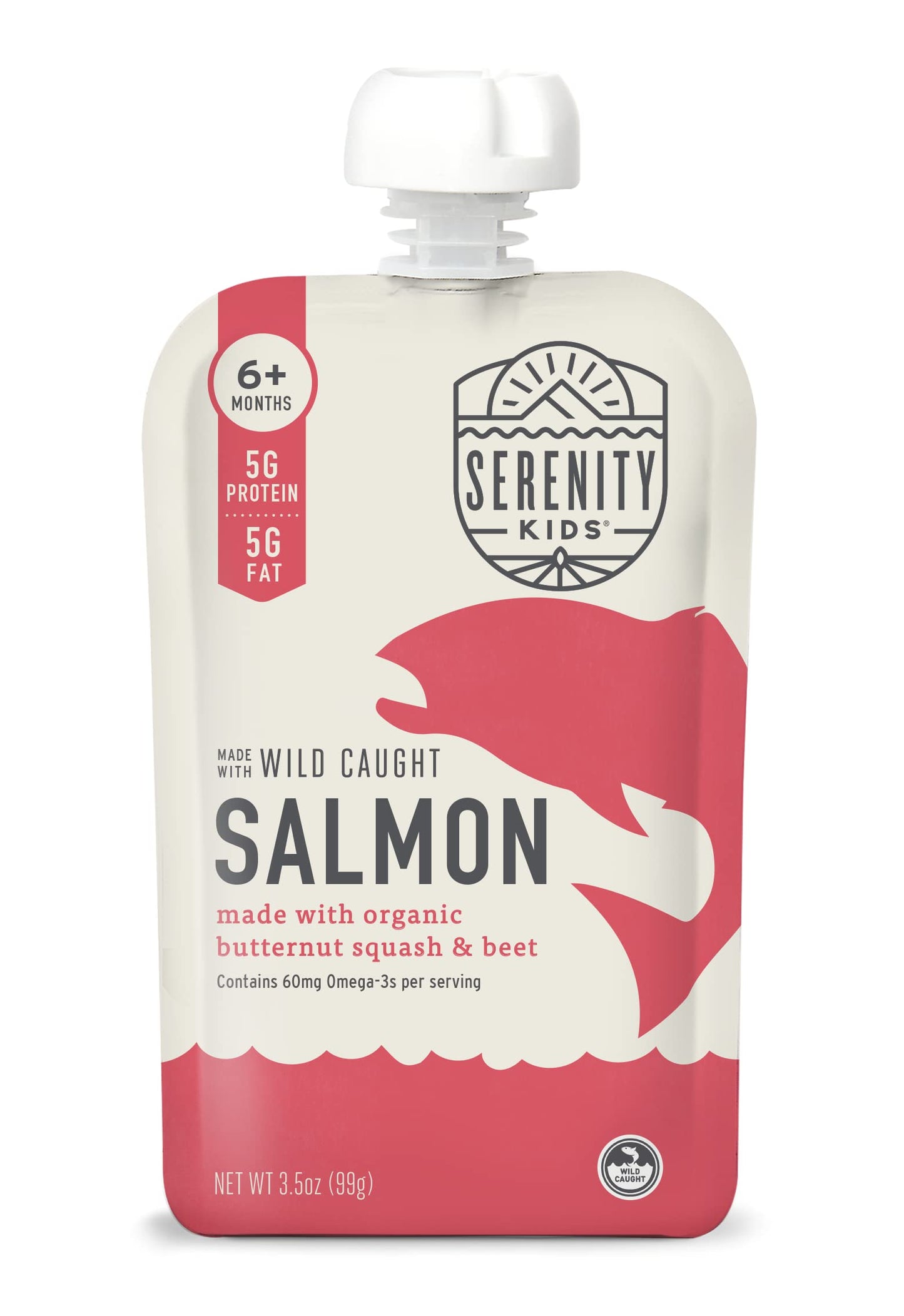 Serenity Kids 6+ Month Baby Food Puree Pouches with Wild Caught Salmon, Butternut Squash & Beet - Ethically Sourced Meat & Organ