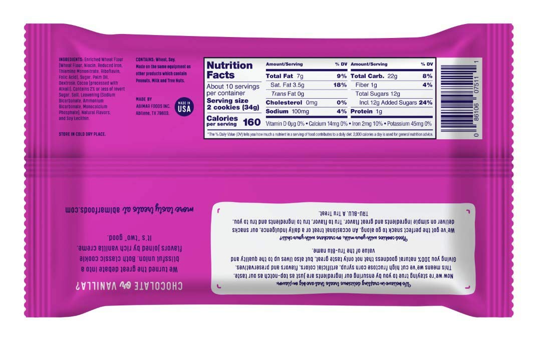 Tru Blu Duplex Cookies With Chocolate & Vanilla Cream | No Artificial Ingredients | No High Fructose Corn Syrup | Made In The Usa | 12 Ounce (Pack Of 3), Packaging May Vary