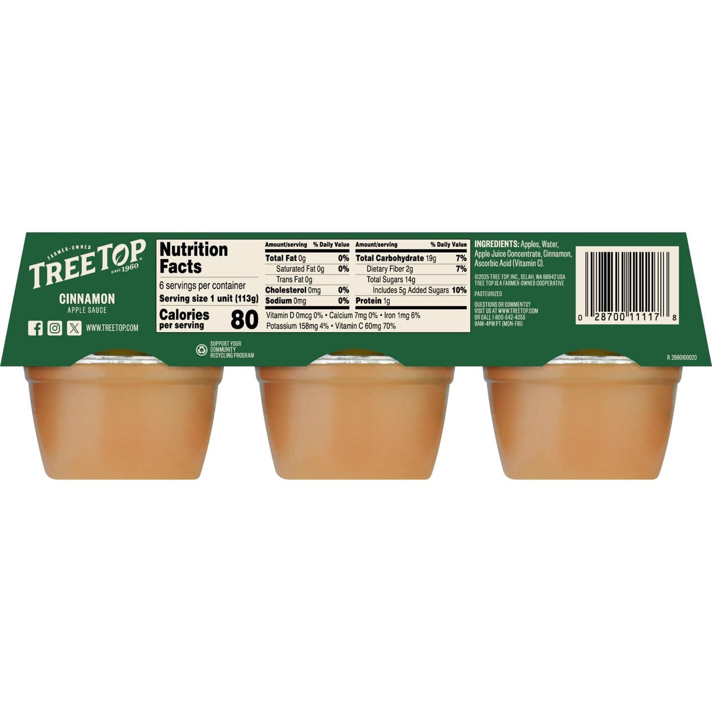 Tree Top Cinnamon Apple Sauce, 6 Count (Pack Of 1)