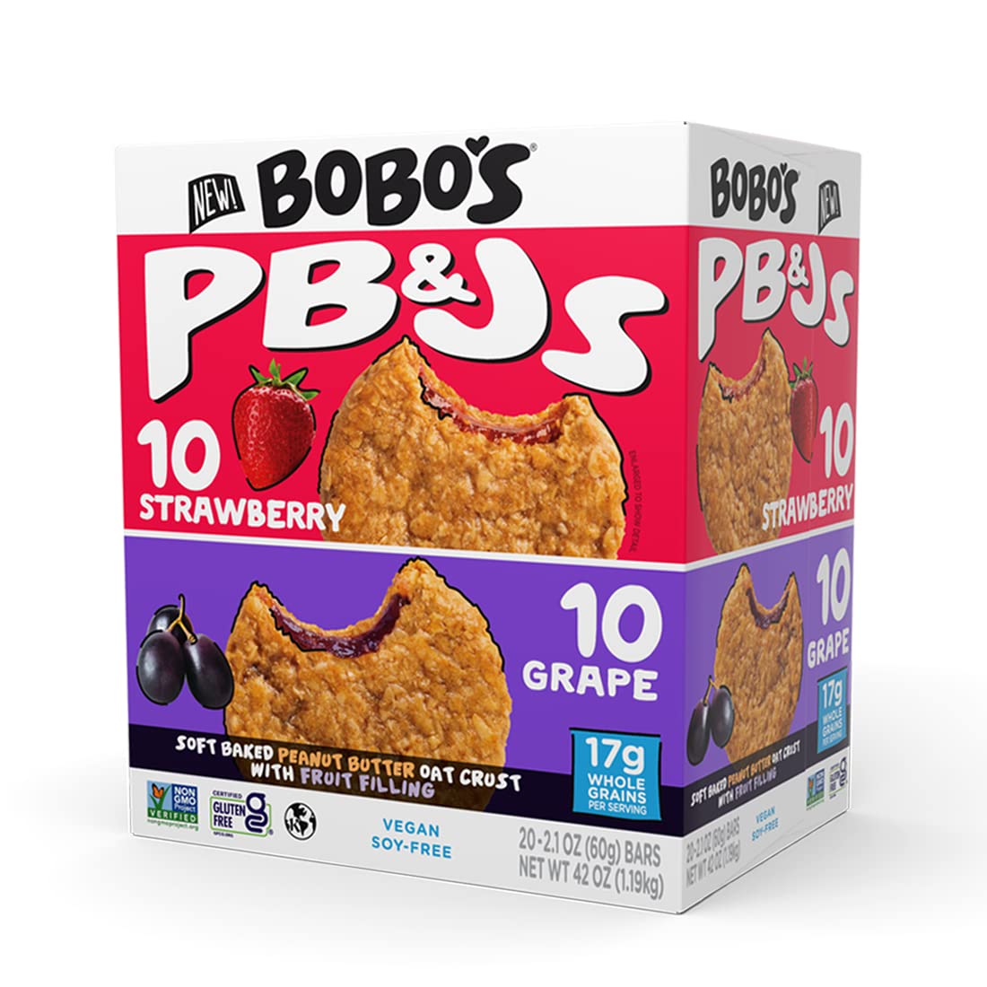 Bobos Peanut Butter And Jelly Oat Snack Variety Pack, 10 Grape Flavored, 10 Strawberry Flavored, Healthy Everyday Snack