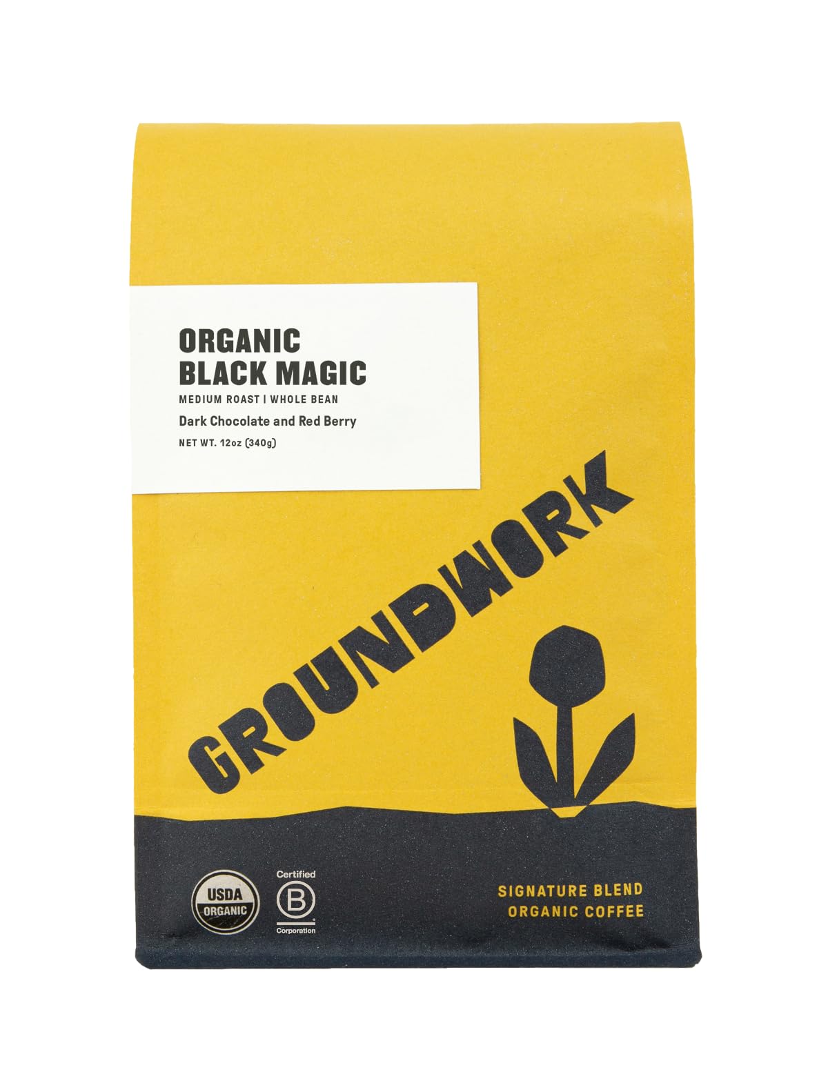Groundwork Certified Organic Whole Bean Coffee, Black Magic Espresso, 12 oz Bag
