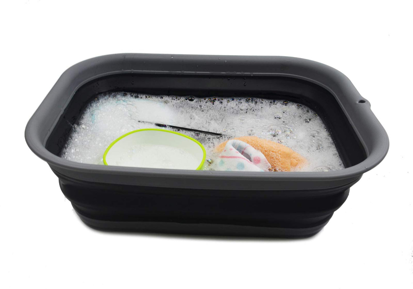 Sammart 12L (3.17 Gallon) Collapsible Tub - Foldable Dish Tub - Portable Washing Basin - Space Saving Plastic Washtub (1, Grey/B