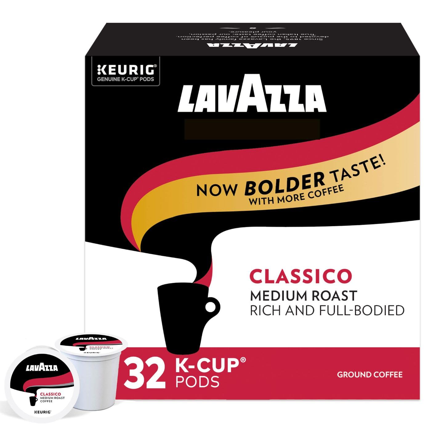 Lavazza Classico Single-Serve Coffee K-Cup Pods For Keurig Brewer, Medium Roast, Caps Classico, 32 Count (Pack Of 4) Full-Bodied