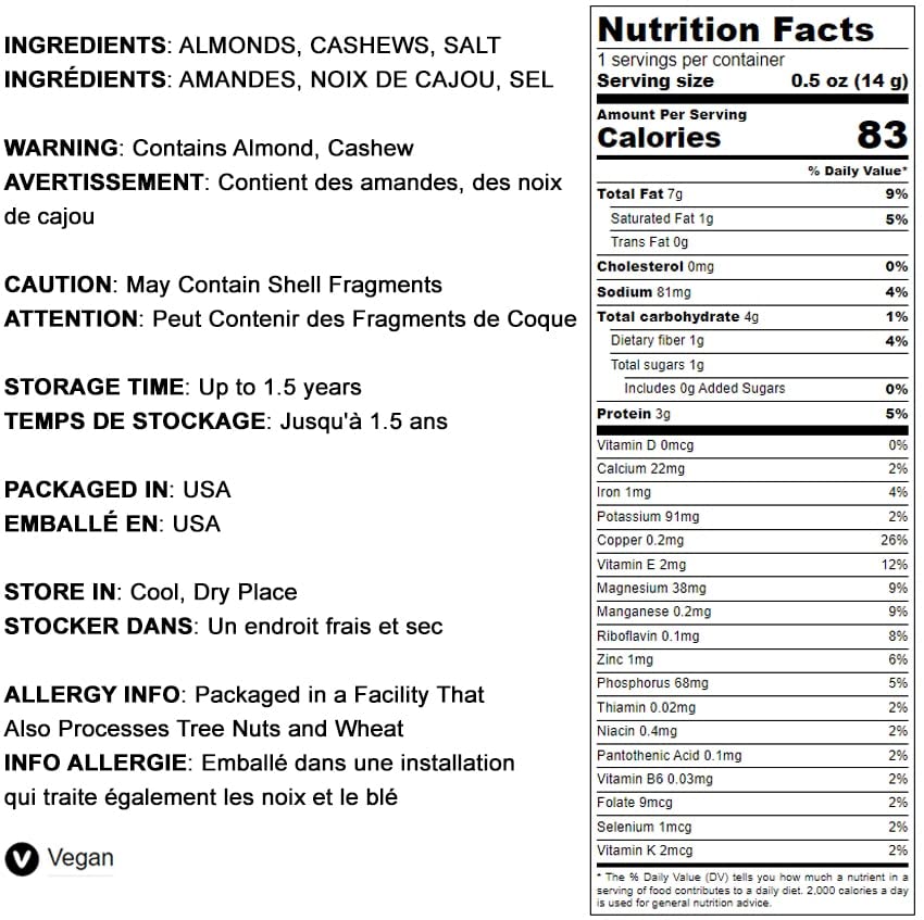 Almonds And Cashews Mix, 2 Pounds – Dry Roasted Nuts With Himalayan Salt, Protein Rich Trail Mix, Healthy Vegan Snack, No Oils And Preservatives, Good Source Of Fiber. Bulk