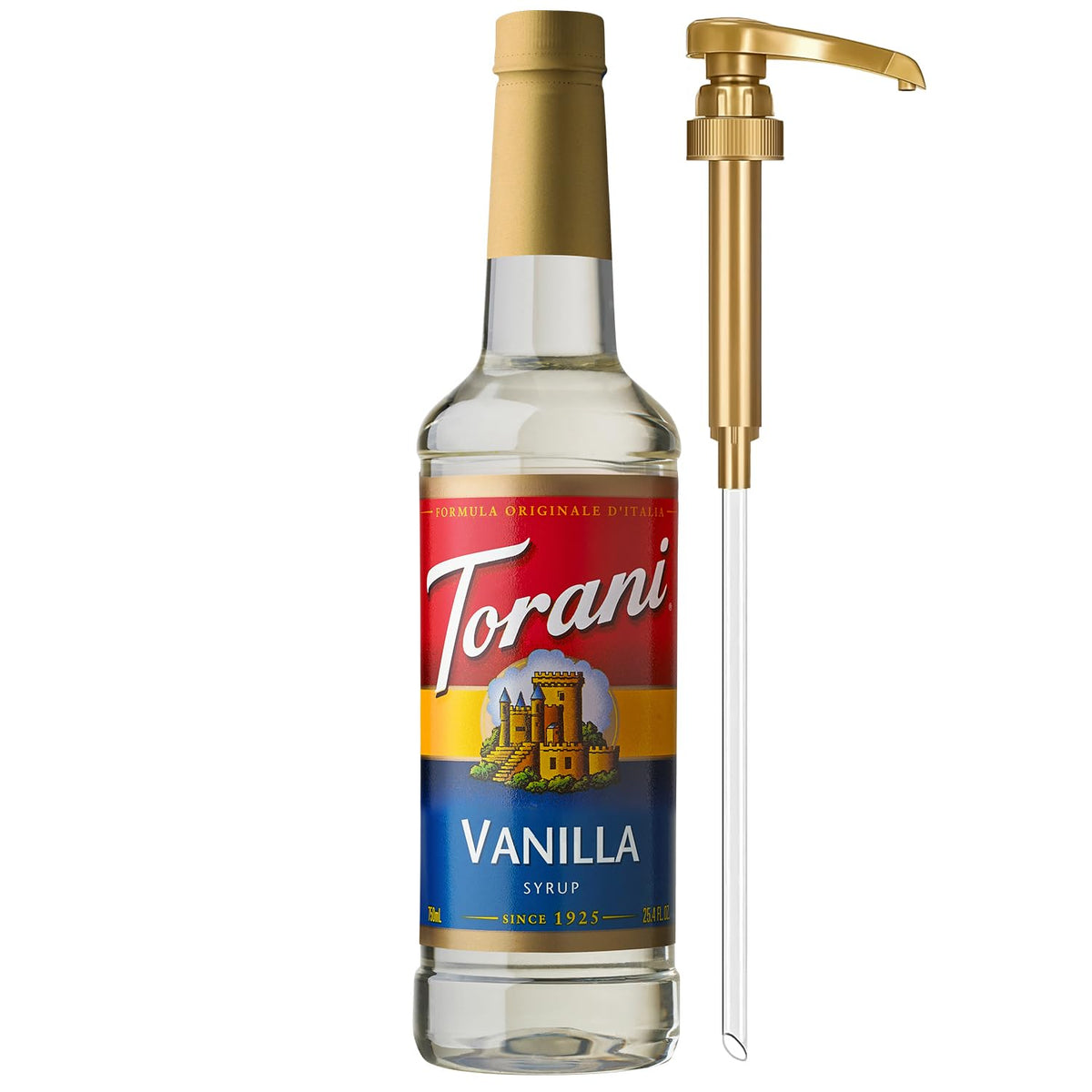 Torani Coffee Syrup, Vanilla Flavored Syrup For Drinks, Pump Included, 25.4 Fl Oz