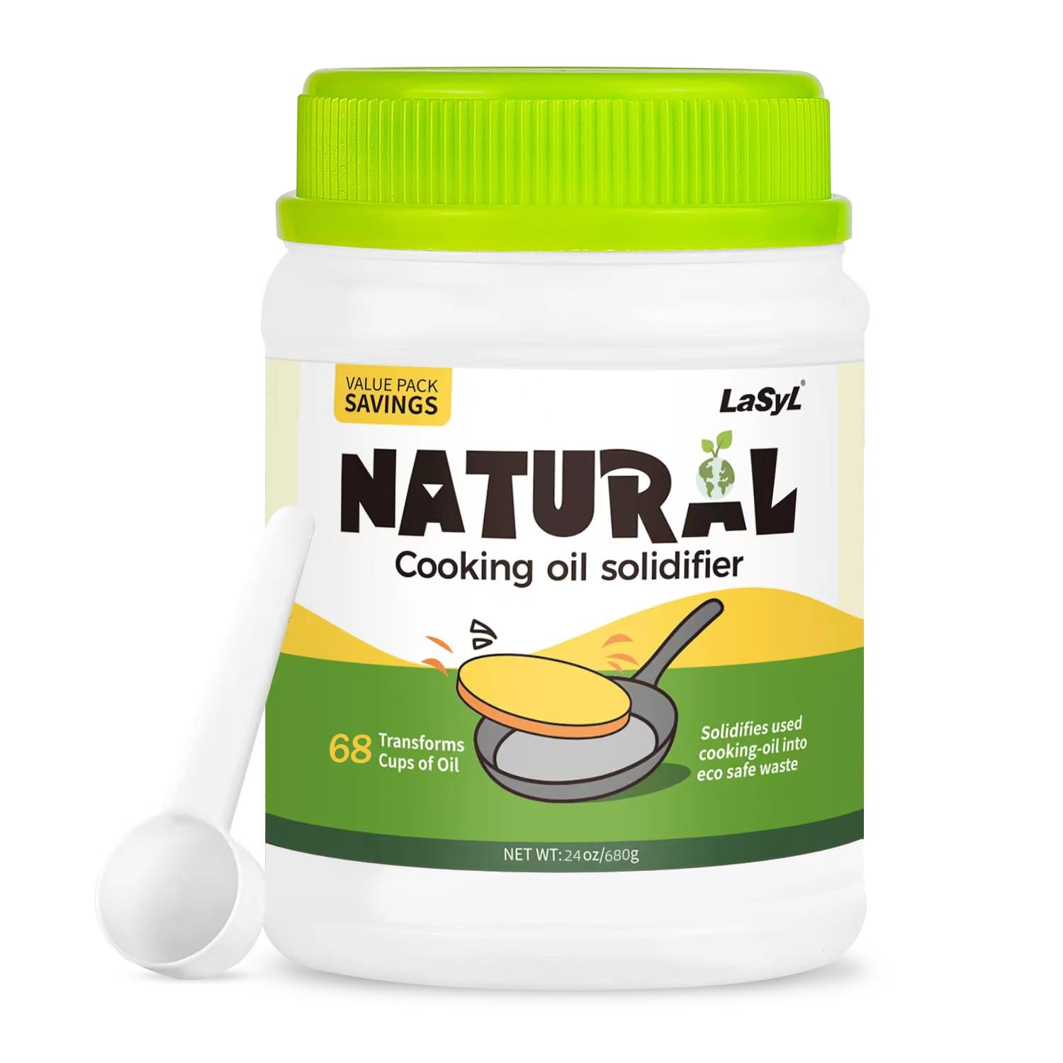 LaSyL Natural Cooking Oil Solidifier Powder, Harden Up to 4.5 Gallon of Fry Oil Away from Mess, 100% Plant-Based Oil Hardener fo