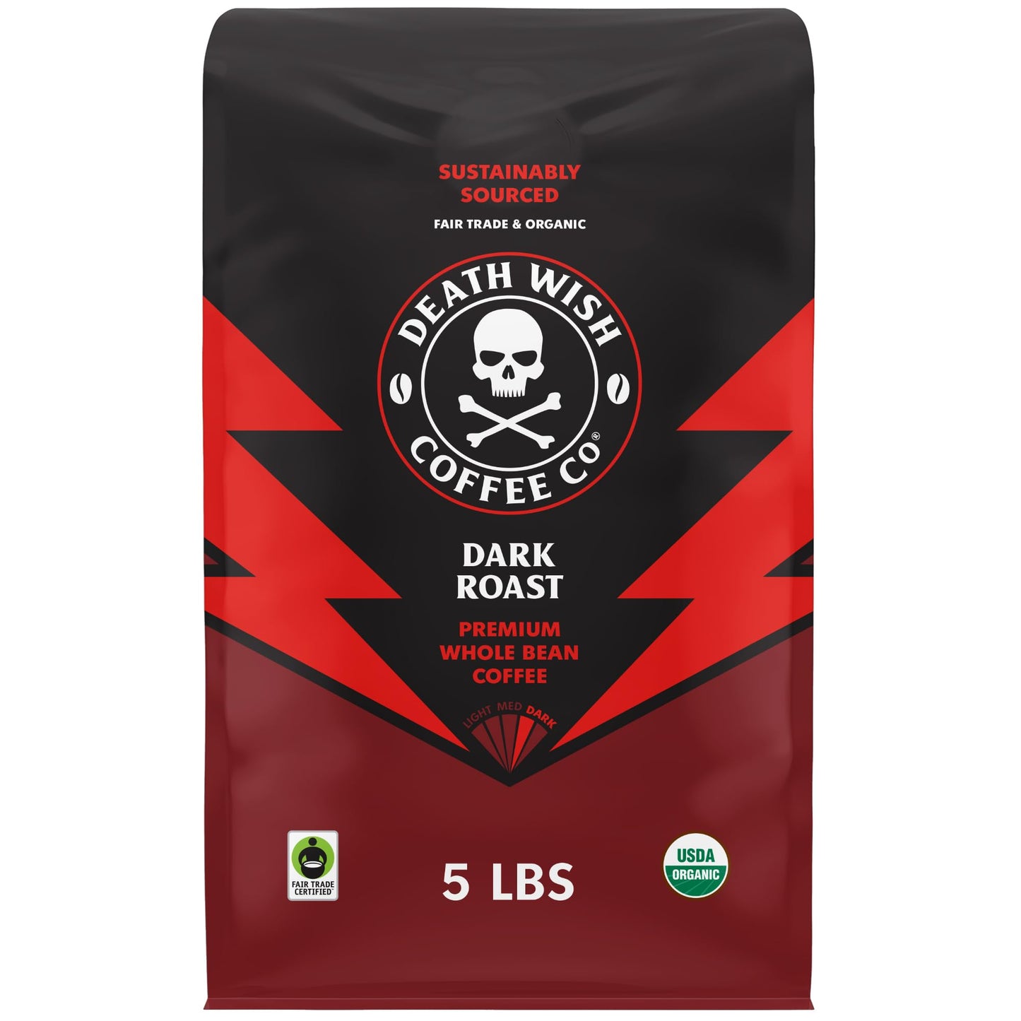 Death Wish Coffee Whole Bean Dark Roast - Organic Fair Trade Coffee Beans - 80 oz - Dark Roast