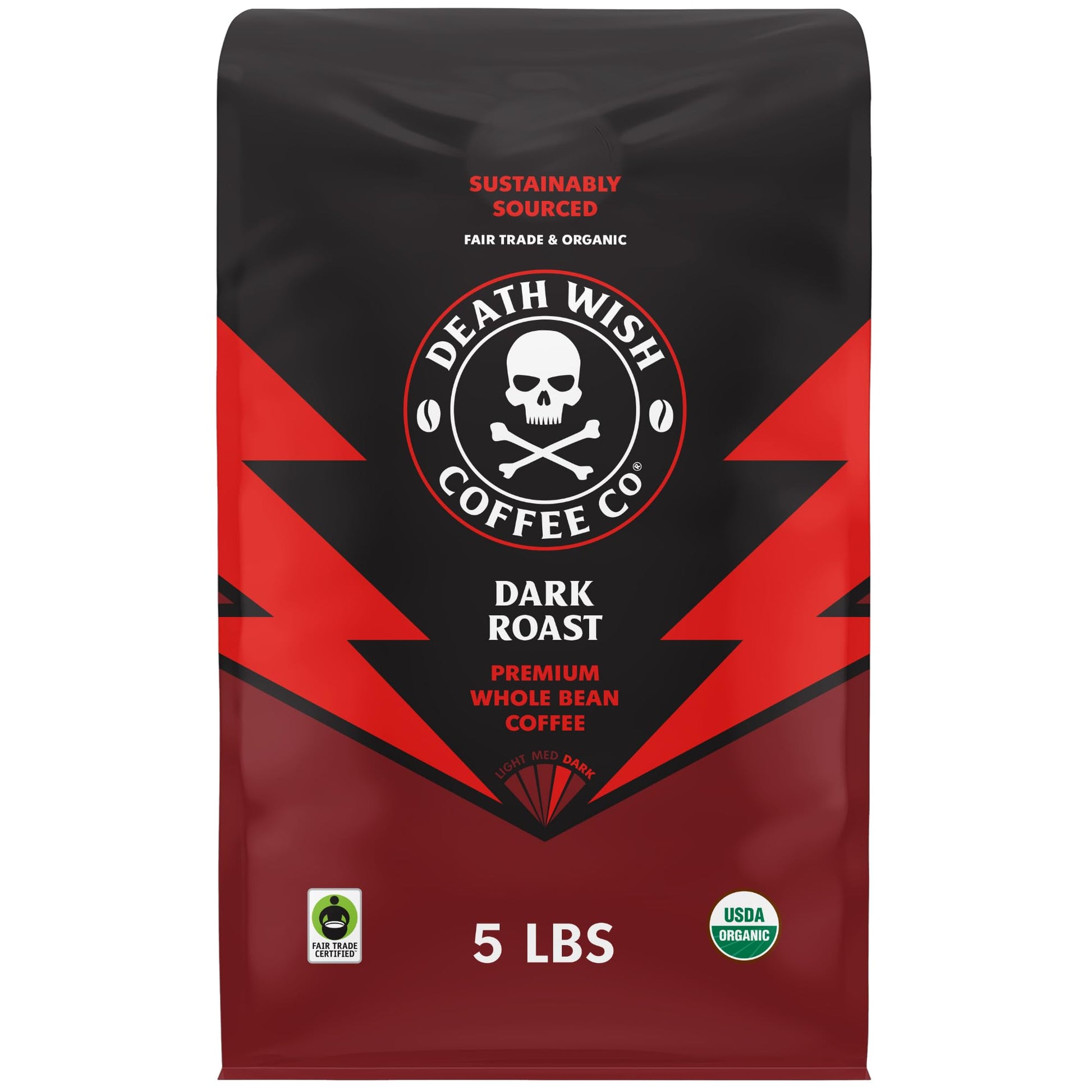 Death Wish Coffee Whole Bean Dark Roast - Organic Fair Trade Coffee Beans - 80 oz - Dark Roast