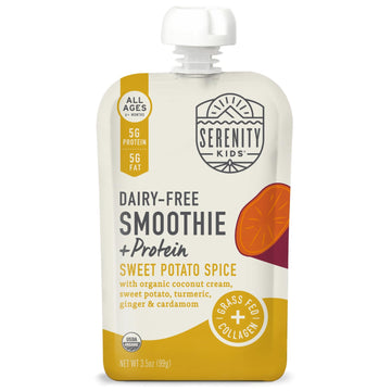 Serenity Kids 6+ Months Dairy-Free Smoothie Baby Food | USDA Organic | Grass Fed Collagen Protein | 3.5 Ounce BPA-Free Pouch | S