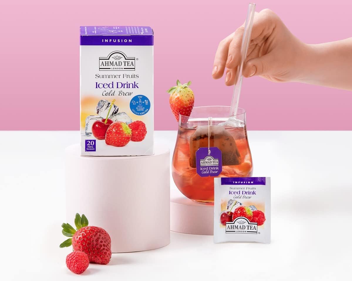 Ahmad Tea Herbal Tea, Cold Brew Summer Fruits Teabags, Iced Tea, 20 ct (Pack of 1) - Decaffeinated