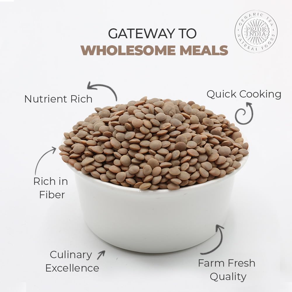 Pride Of India - Indian Whole Brown Crimson Masur Lentils - Protein & Fiber Rich Masoor Whole, 3.0 Pound Jar