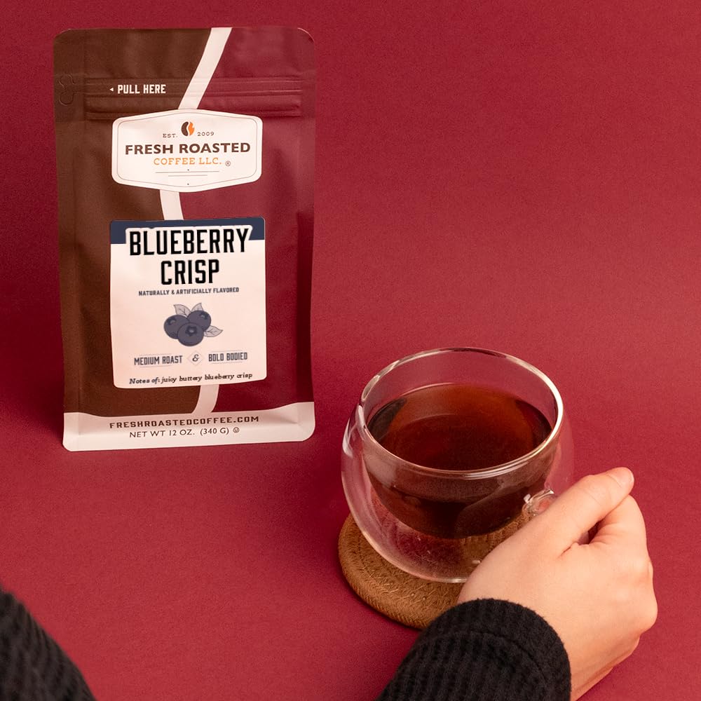 Fresh Roasted Coffee, Blueberry Crisp Flavored Coffee, 12 Oz, Medium Roast, Kosher, Ground