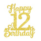 12Th Birthday Cake Topper - Double Sided Gold Glitter, Happy 12Th Birthday Cake Topper For Girls,12 Cake Decorations For Girls,