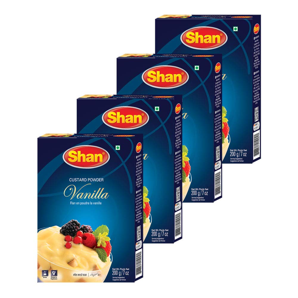 Shan - Custard Powder Vanilla, 7 oz (200g) Suitable for Vegetarians, Halal (Pack of 4)