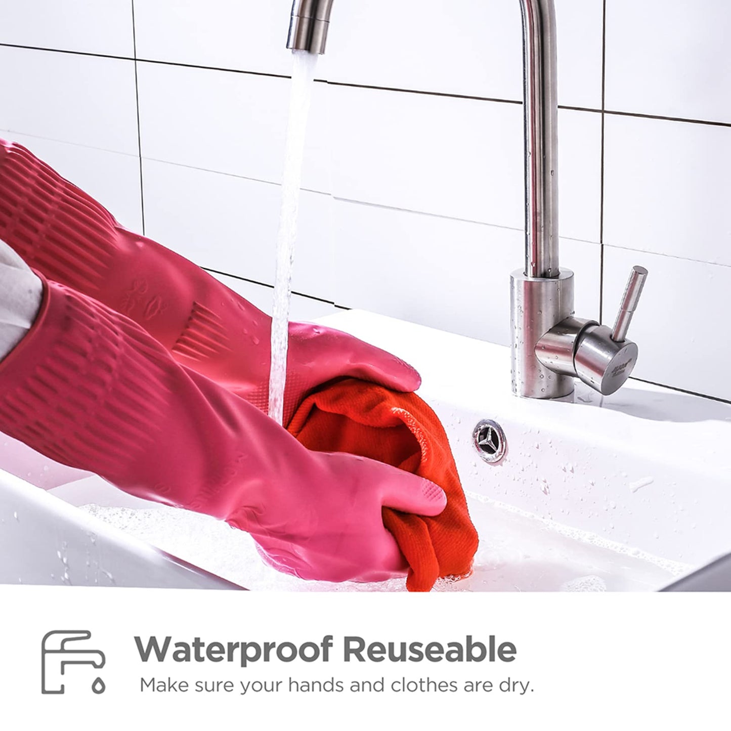 Iucge Rubber Dishwashing Gloves 3 Pairs For Kitchen,Cleaning Washing Dish Gloves Long For Household Reuseable Durable(Medium,Mul