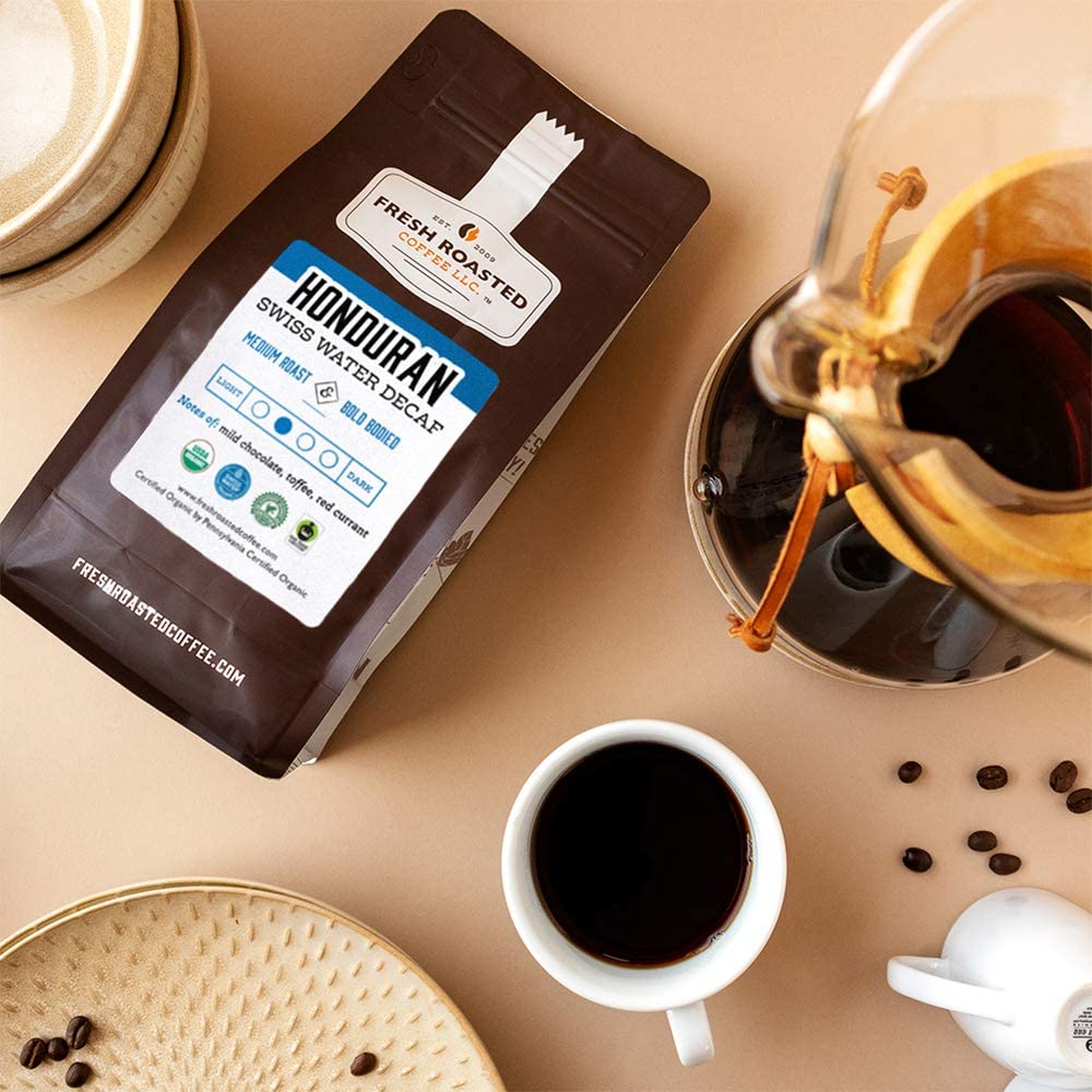Unknown Fresh Roasted Coffee, Organic Honduran Swiss Water Decaf, Medium Roast, Whole Bean, 5 lb (80 oz), Fair Trade, Kosher