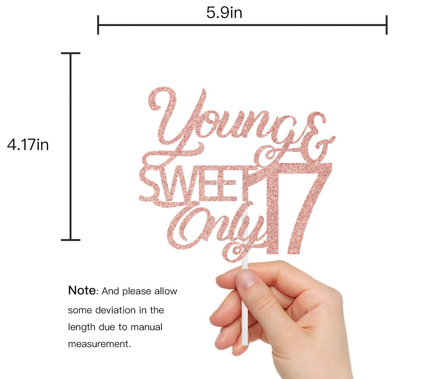 Young And Sweet Only 17 Cake Topper, Happy 17Th Birthday, Cheers To 17 Years Old Cake Decor, 17Th Birthday/Anniversary Party Dec