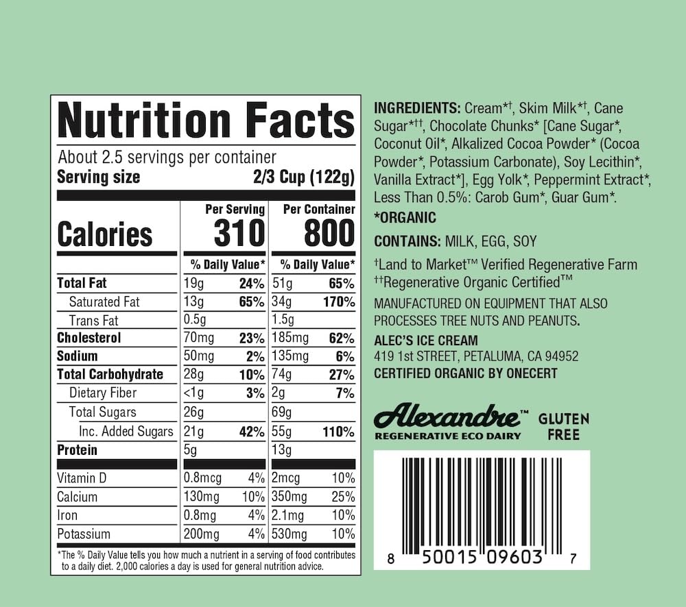 Alecs Mint Chocolate Chip Organic Ice Cream