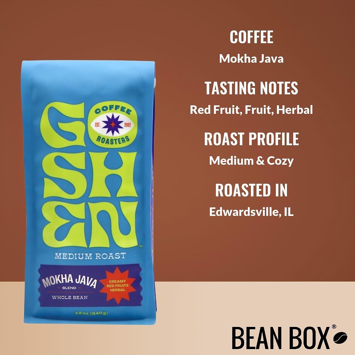 Mokha Java - Roasted By Goshen Coffee Roasters - Whole Bean Coffee - 12 Ounce Bag