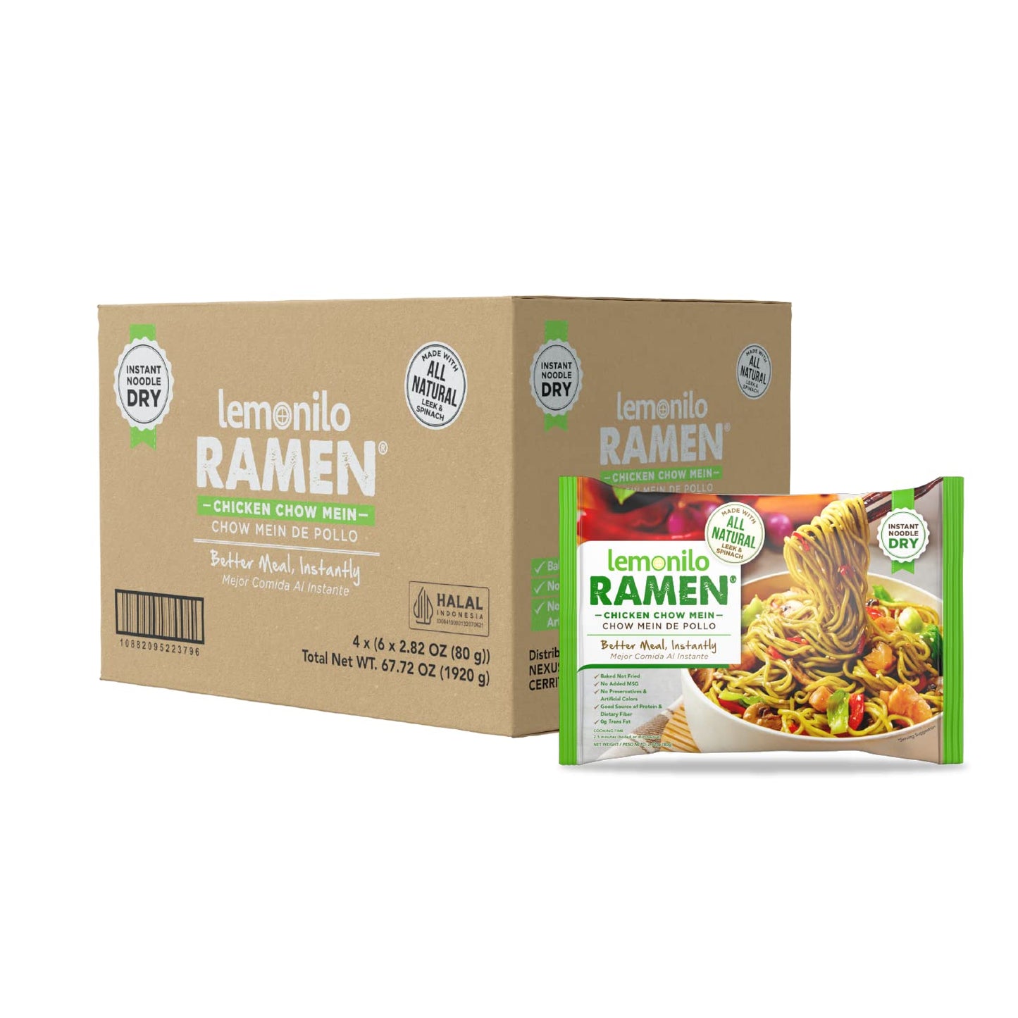 Lemonilo Ramen - Chick N Chow Mein - Healthy Instant Ramen - Oven Baked Noodles With Spinach And Leek - Made With All-Natural Ingredients - Quick Meal Kit (2.82 Oz) - Pack Of 24